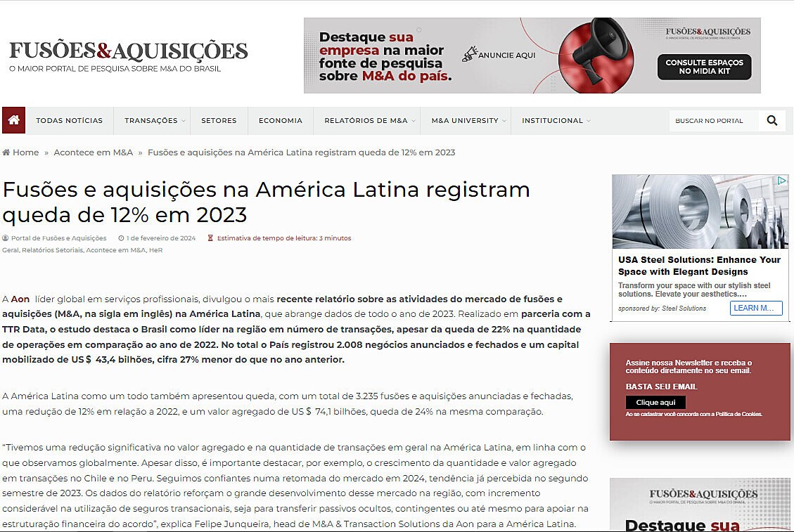 Fuses e aquisies na Amrica Latina registram queda de 12% em 2023